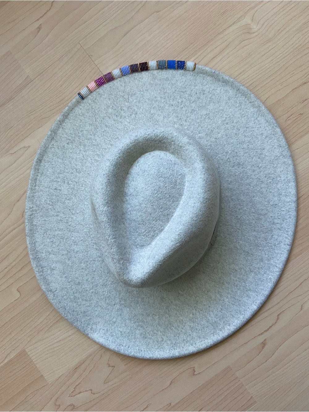 Hand Beaded Felt Rancher Hat Wool Blend Fedora Cowgirl Festival Attire Gray Grey